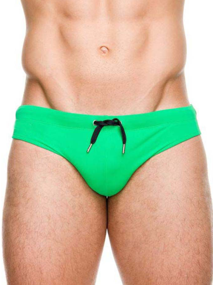 Men's Solid Swimming Briefs Drawstring Bikini