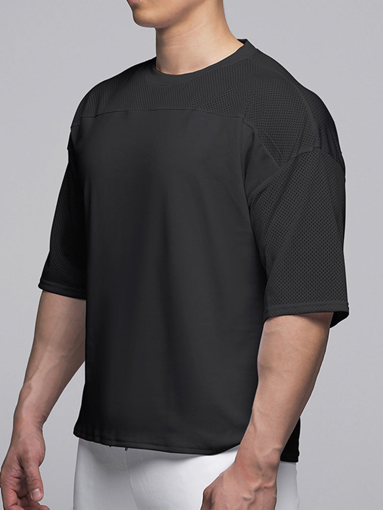 Men's Stretchy Breathable Mesh Short-Sleeve Shirt Sports Running Casual Top T-Shirt