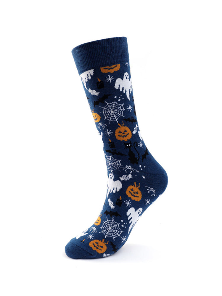 4 Pairs Pumpkin Personality Skeleton Cartoon Trendy Cotton Crew Socks
