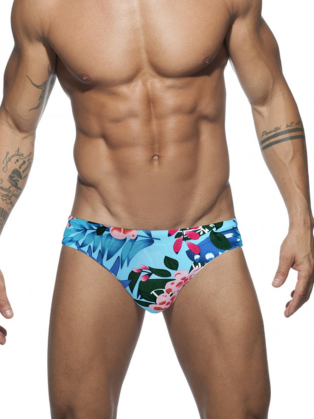 Men's Floral Print Swim Briefs With Removable Pad
