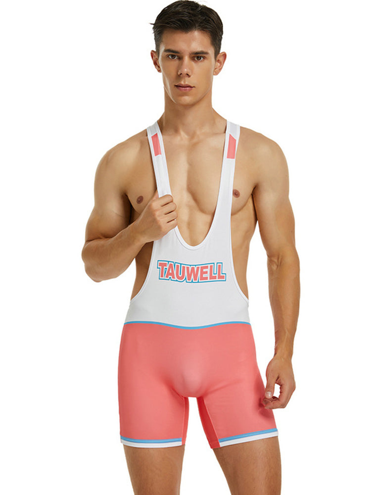 Men's Spliced Color Wrestling Singlet Bodysuit