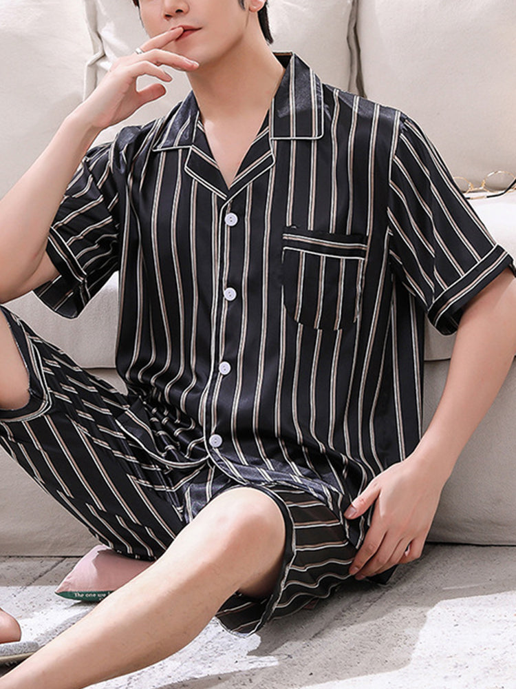 Men's Striped Satin Cool Pajamas Set