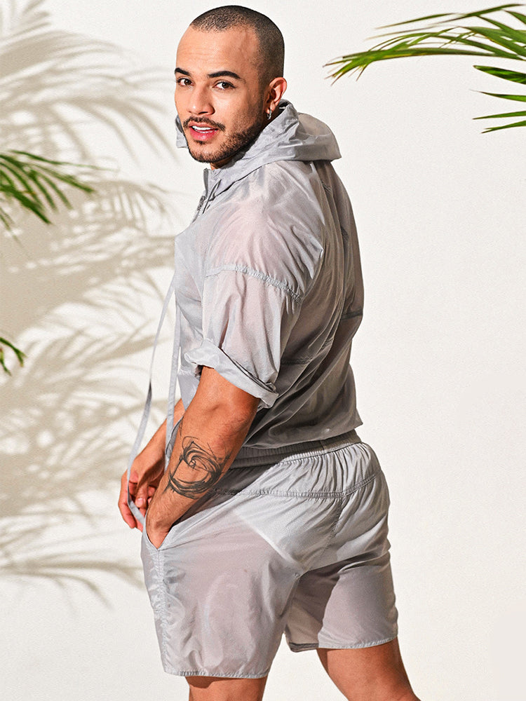 Men's Half Sleeve Hooded Activewear Tops