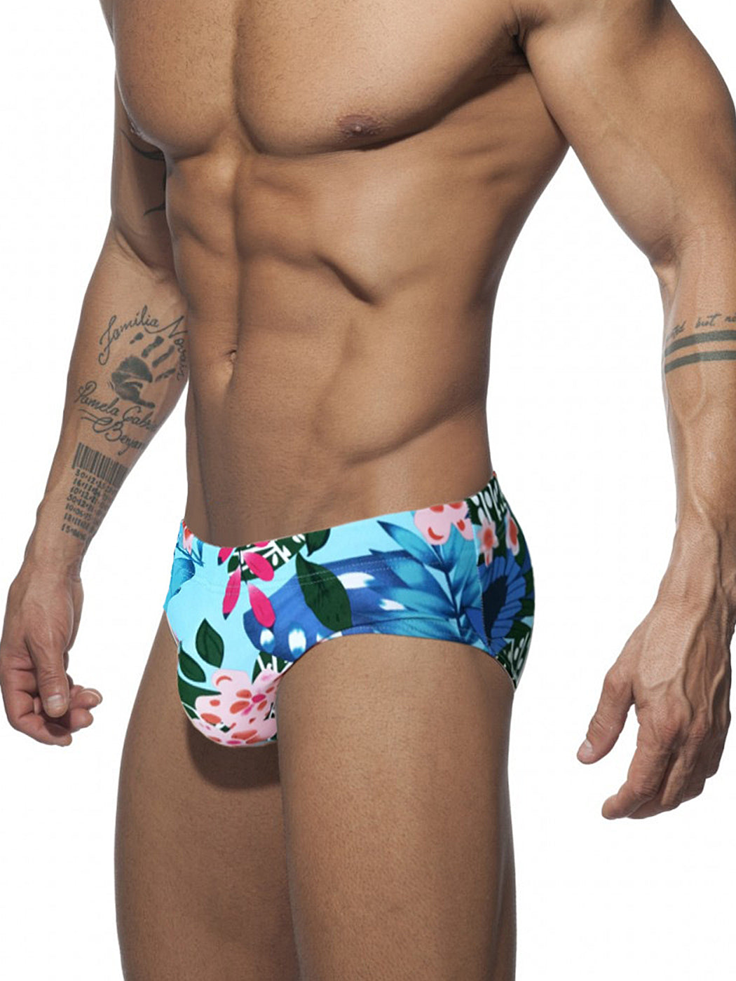 Men's Floral Print Swim Briefs With Removable Pad