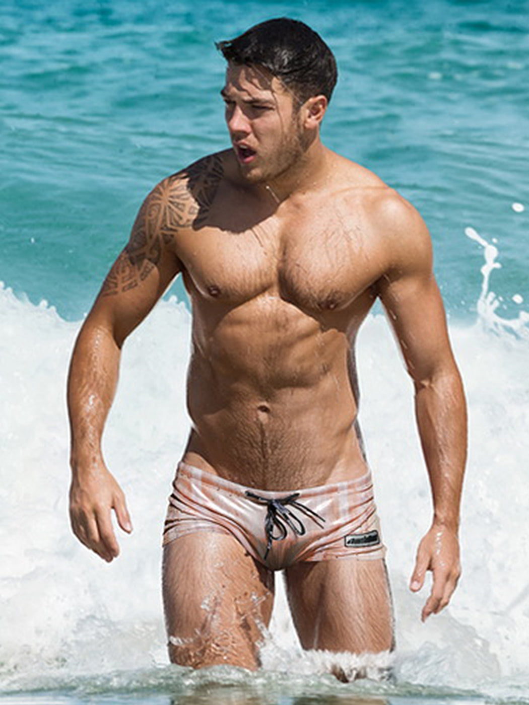 Men's Sexy Metallic Swim Trunks With Drawstring