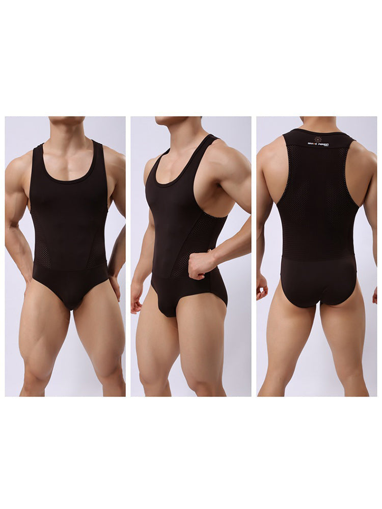 Mens Sexy Sheer Mesh Wrestling Bodysuit