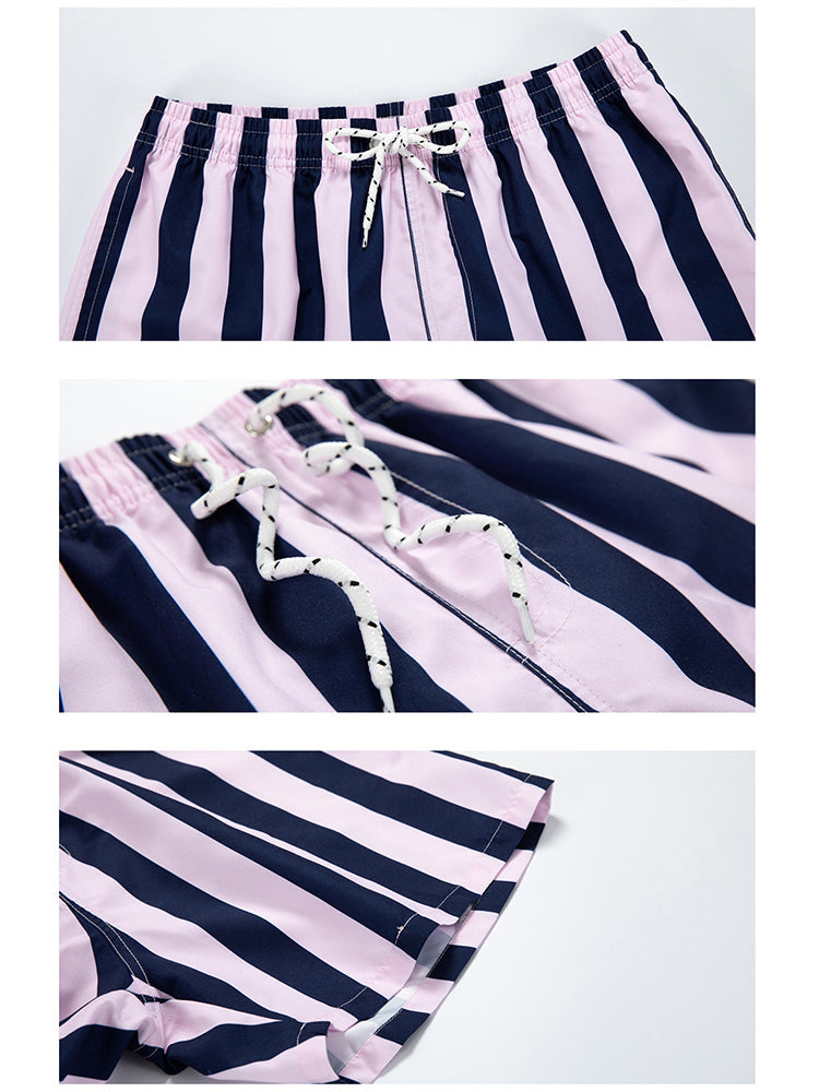 Men's Spliced Striped Drawstring Waist Board Shorts