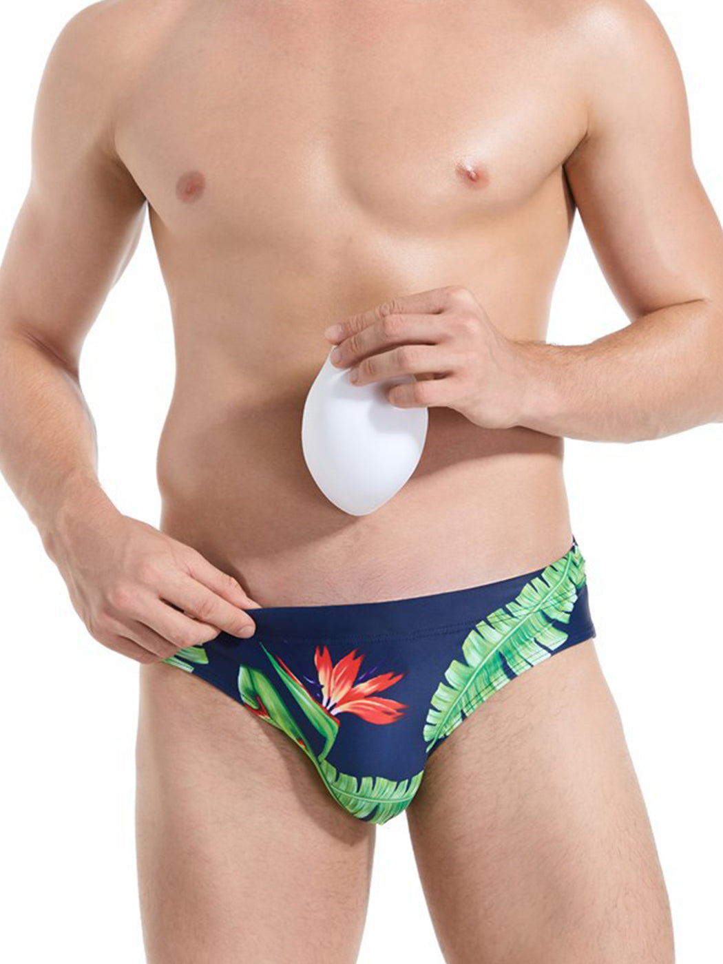 Men's Floral Print Swim Briefs With Removable Pad