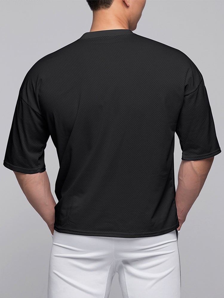 Men's Stretchy Breathable Mesh Short-Sleeve Shirt Sports Running Casual Top T-Shirt