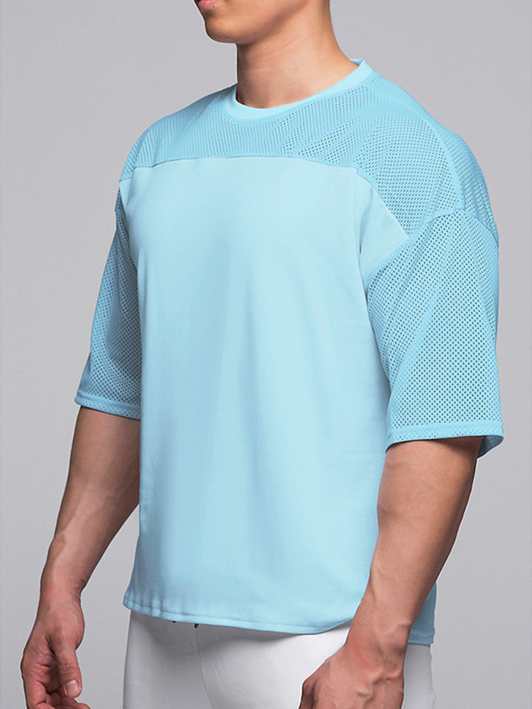 Men's Stretchy Breathable Mesh Short-Sleeve Shirt Sports Running Casual Top T-Shirt