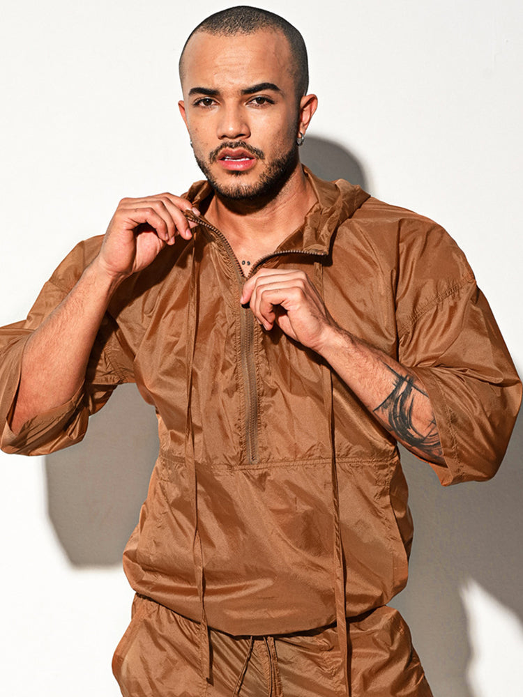 Men's Half Sleeve Hooded Activewear Tops