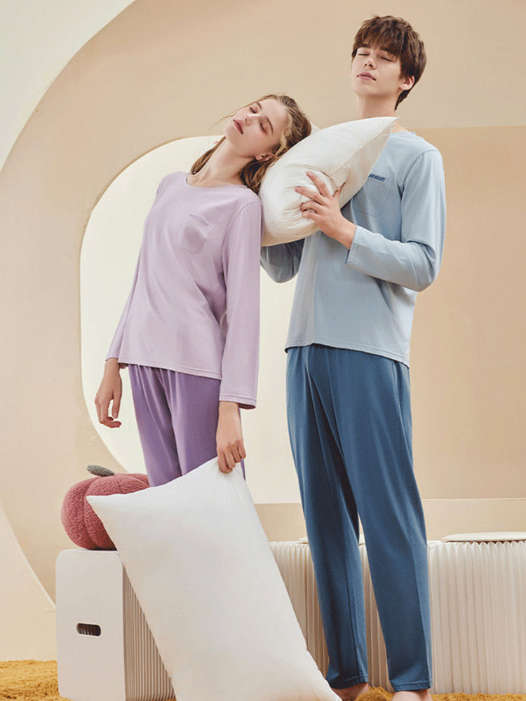 Comfortable Modal Cotton Long Sleeve Couple Pajama Set