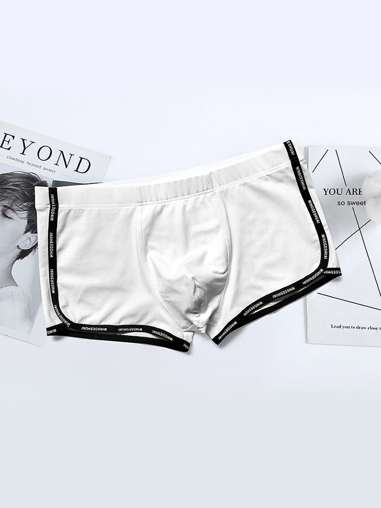 Men's Letter Trim Applique Cotton Trunks