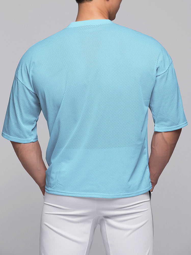 Men's Stretchy Breathable Mesh Short-Sleeve Shirt Sports Running Casual Top T-Shirt