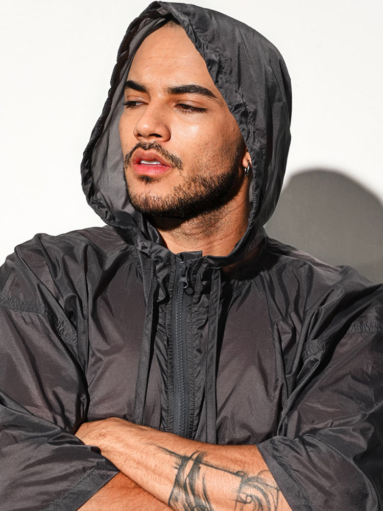 Men's Half Sleeve Hooded Activewear Tops