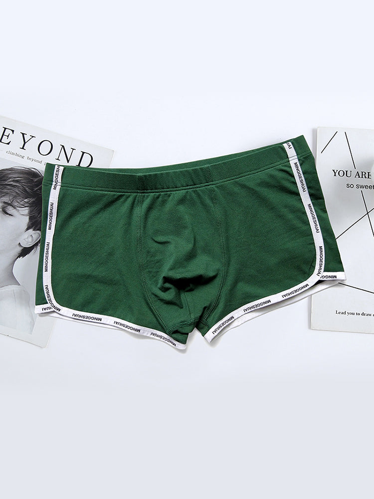 Men's Letter Trim Applique Cotton Trunks