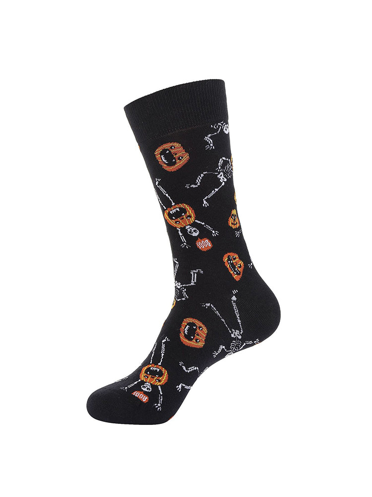 4 Pairs Pumpkin Personality Skeleton Cartoon Trendy Cotton Crew Socks