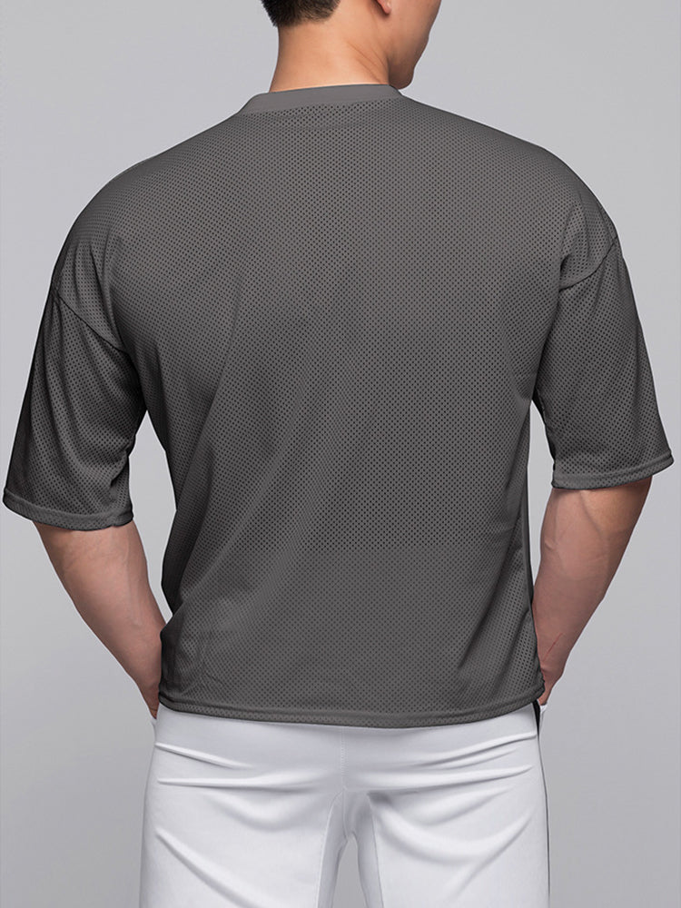 Men's Stretchy Breathable Mesh Short-Sleeve Shirt Sports Running Casual Top T-Shirt