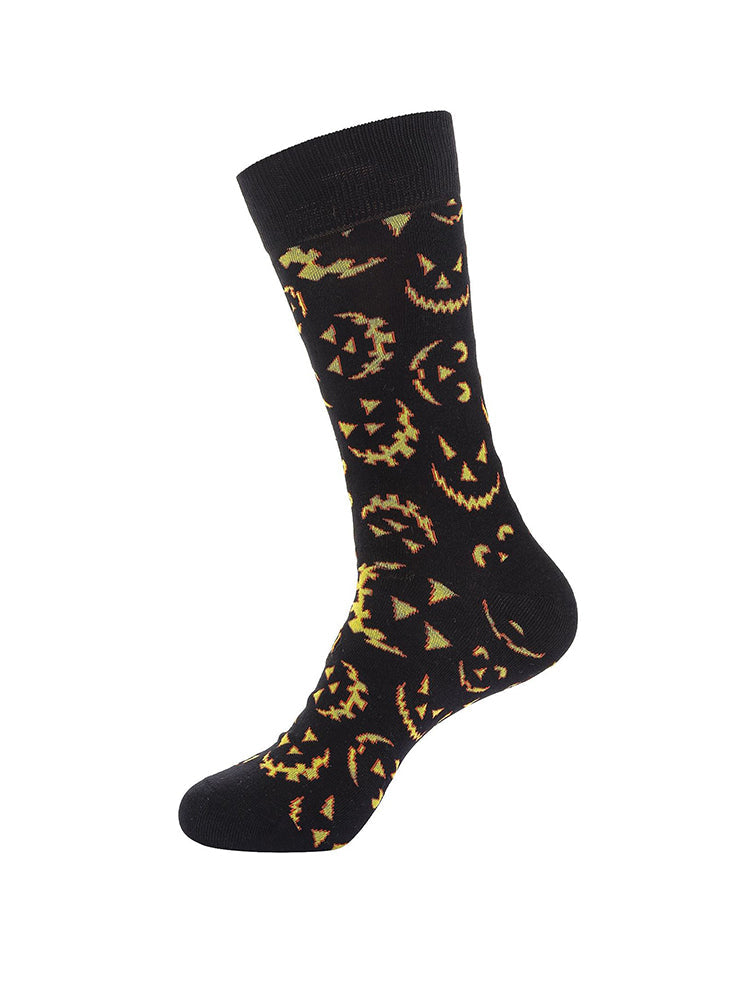 4 Pairs Pumpkin Personality Skeleton Cartoon Trendy Cotton Crew Socks