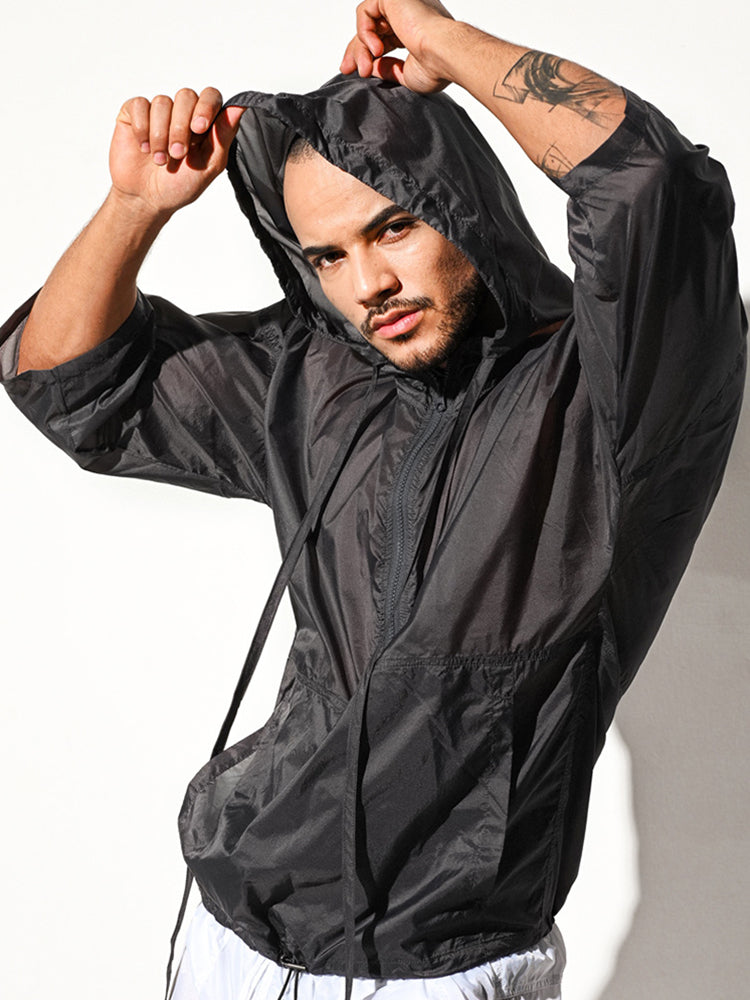 Men's Half Sleeve Hooded Activewear Tops