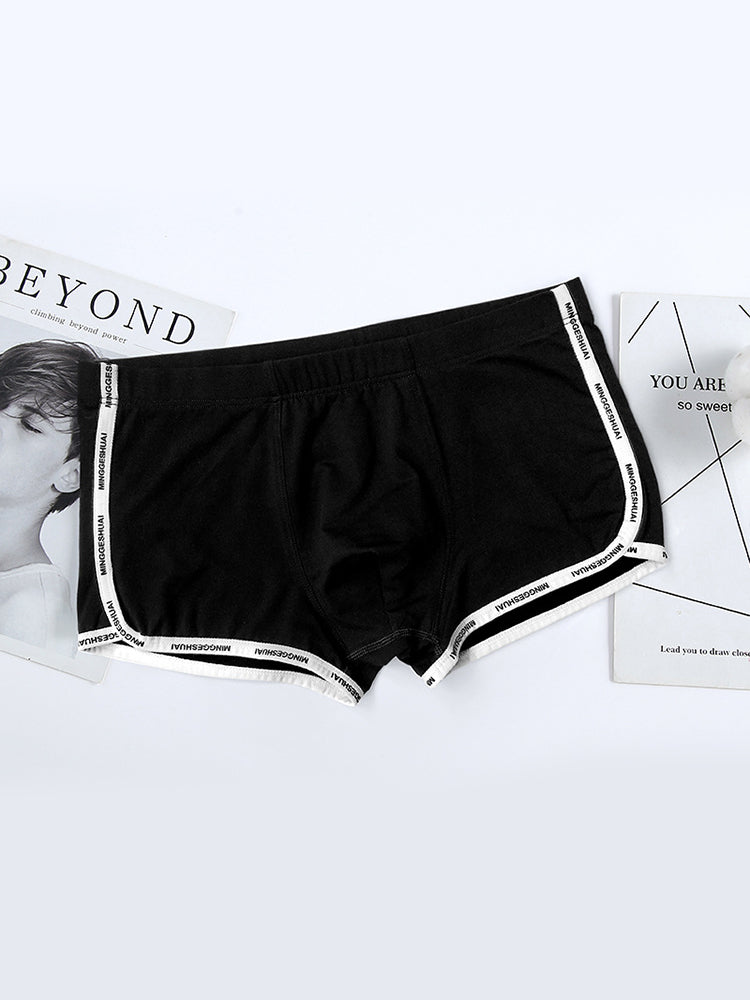 Men's Letter Trim Applique Cotton Trunks