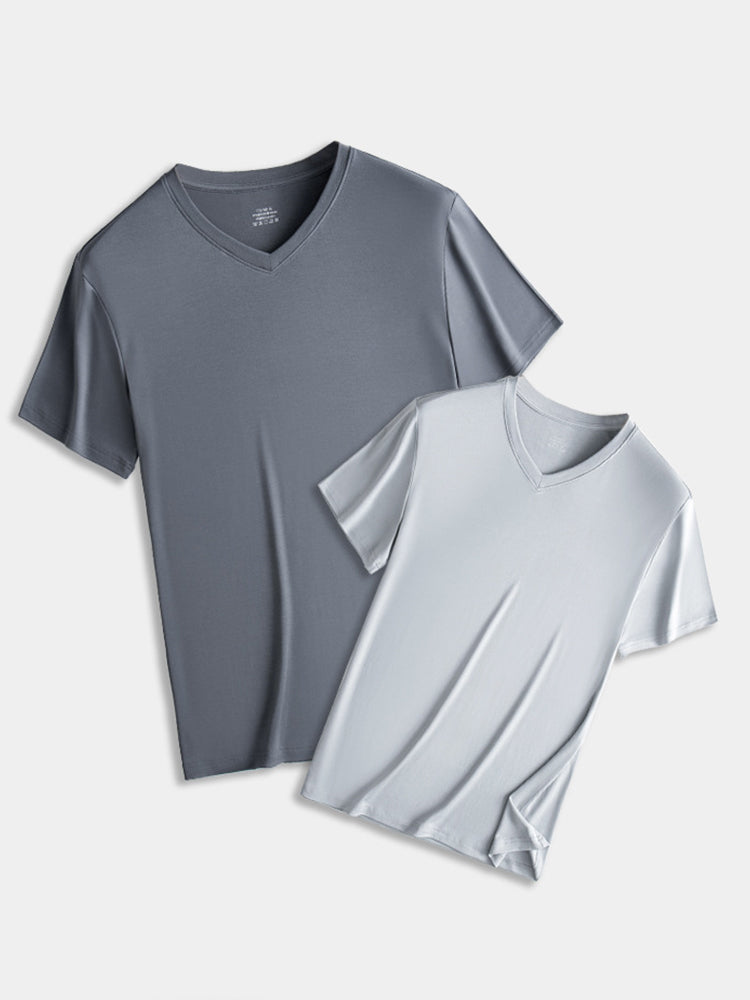 60S Double-Sided Modal Fashion V-neck Men's Solid Color Short-Sleeved T-shirt