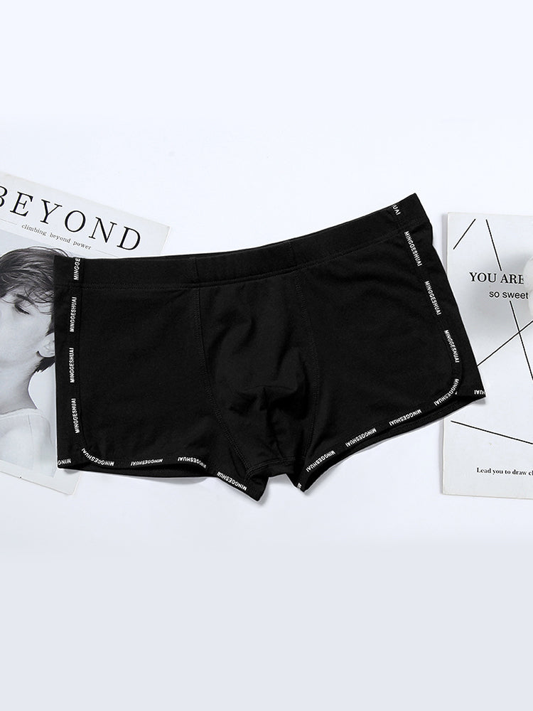 Men's Letter Trim Applique Cotton Trunks