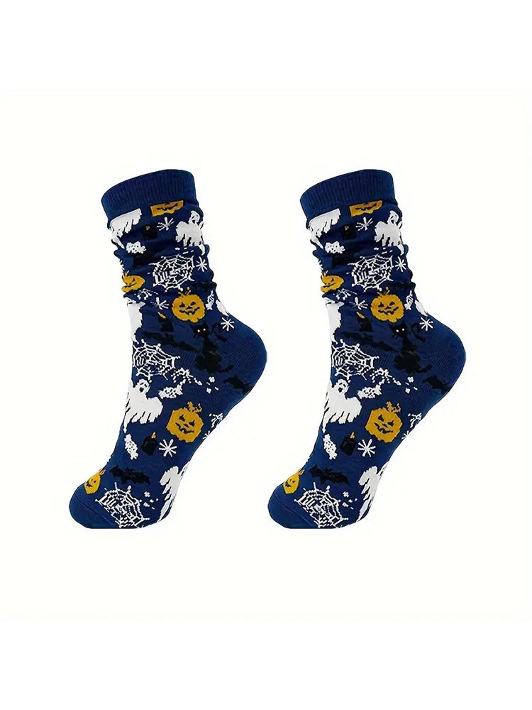 5 Pack Skull Pumpkin Cartoon Print Casual Crew Socks