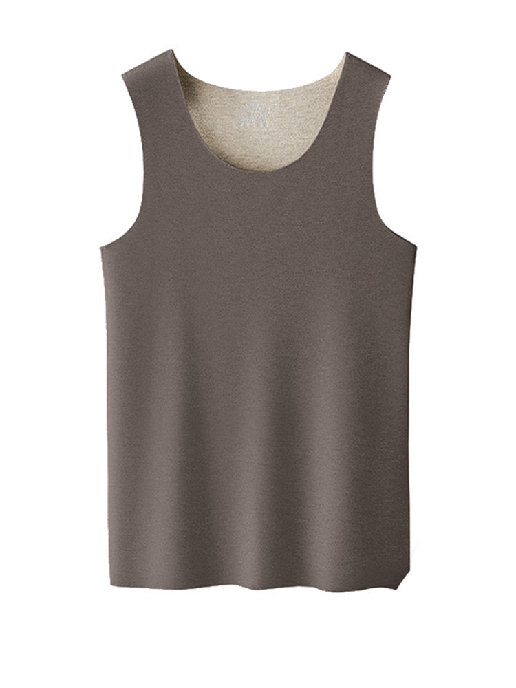 Men's Thermal Silk-Wool Sleeveless Vest - Solid Color Seamless Base Layer
