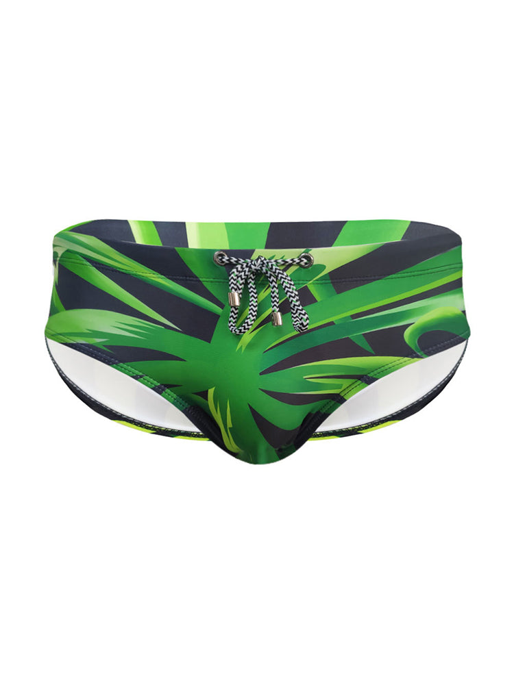 Men's Green Leaf Print Beach Bikini
