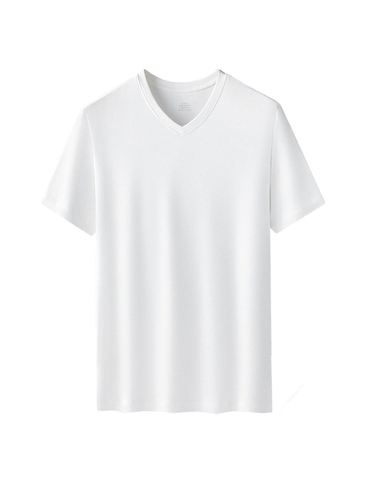 60S Double-Sided Modal Fashion V-neck Men's Solid Color Short-Sleeved T-shirt