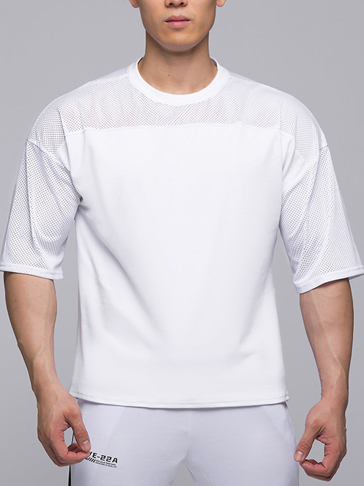 Men's Stretchy Breathable Mesh Short-Sleeve Shirt Sports Running Casual Top T-Shirt
