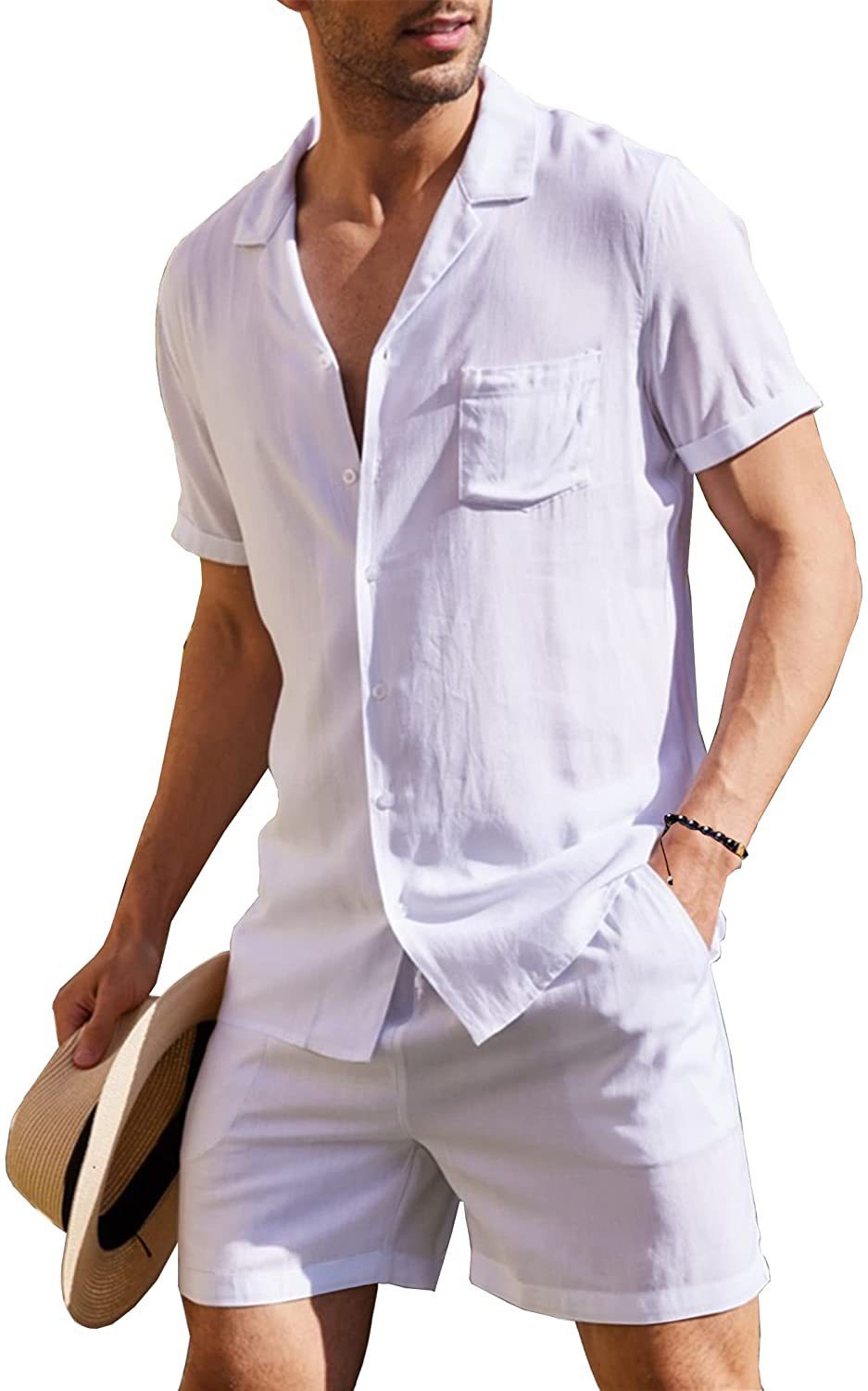 Men's Button Down Short Sleeve Shirt Top and Shorts Set