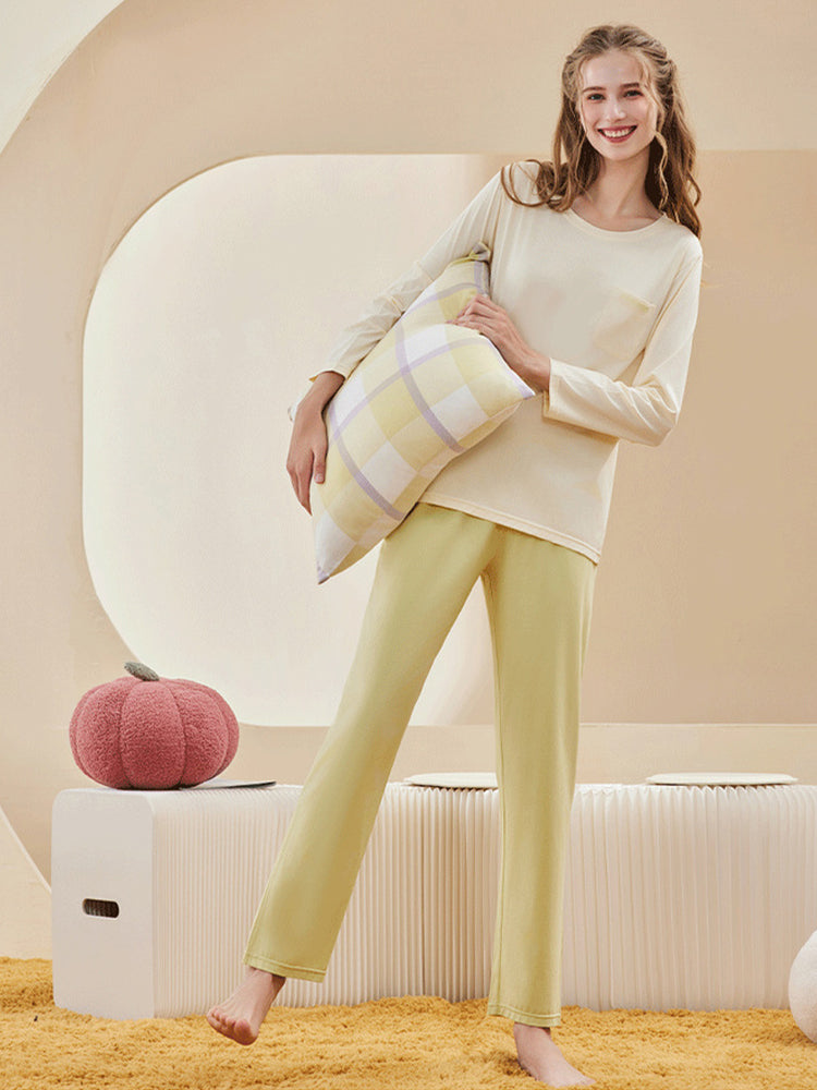Comfortable Modal Cotton Long Sleeve Couple Pajama Set