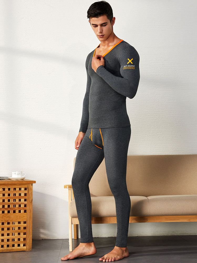 Men's Splicing Lines Cotton Thermal Underwear Set