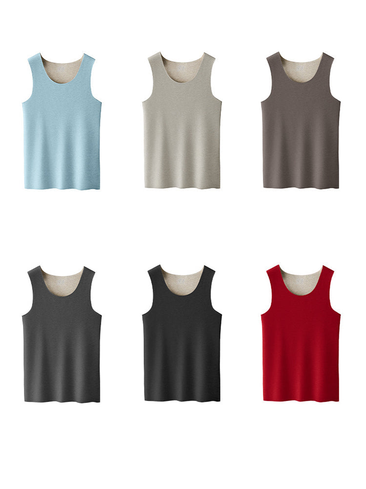 Men's Thermal Silk-Wool Sleeveless Vest - Solid Color Seamless Base Layer
