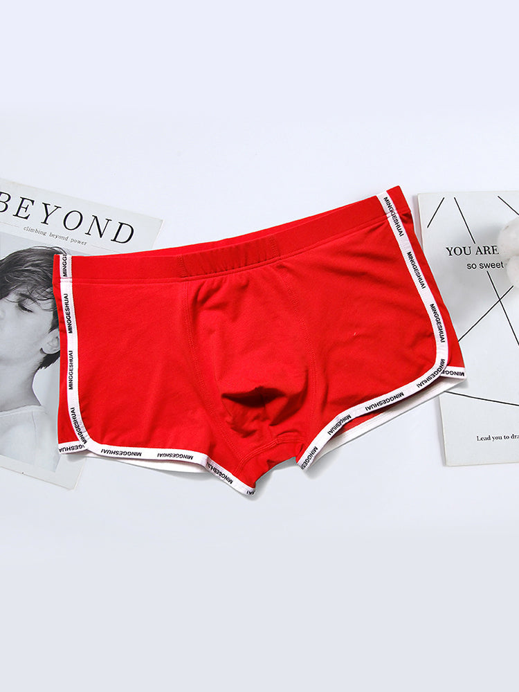 Men's Letter Trim Applique Cotton Trunks