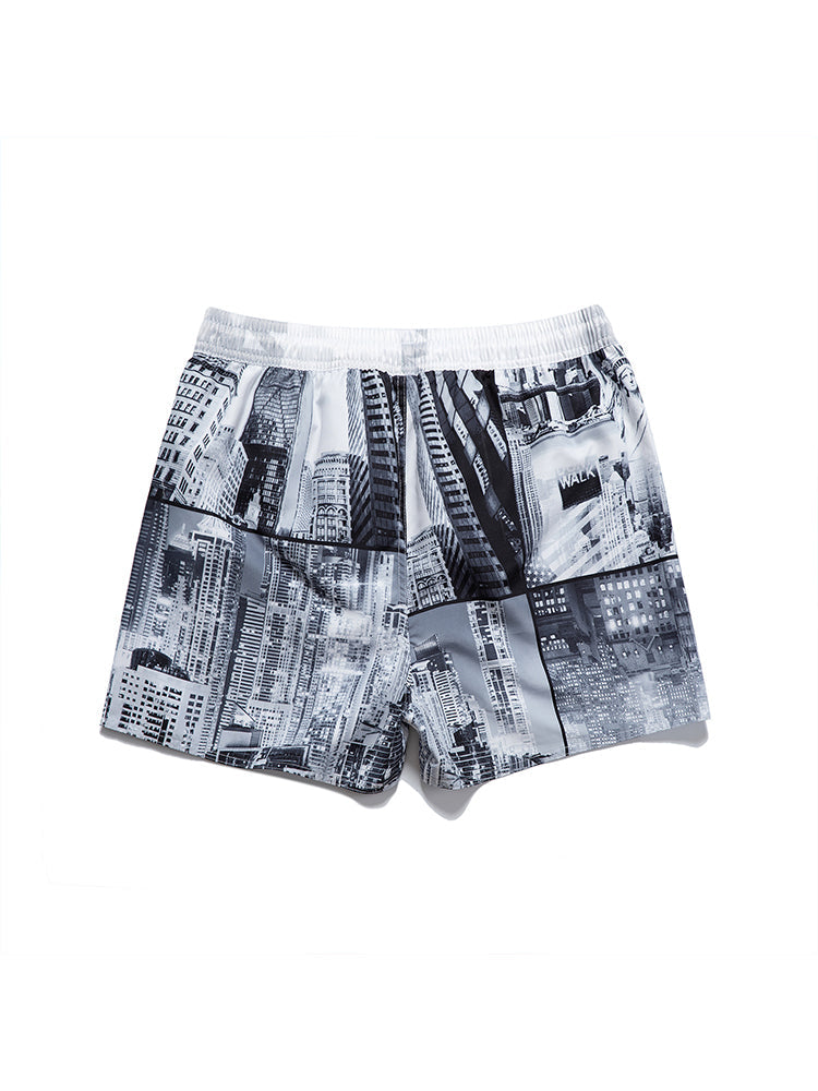 Men's Striped Print Drawstring Board Shorts