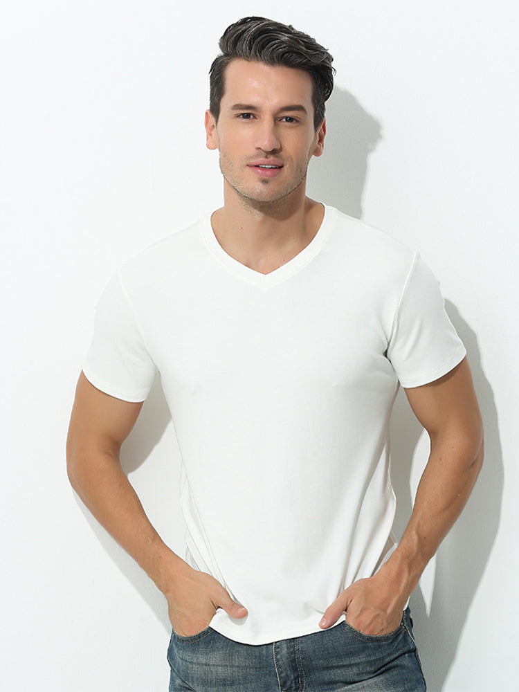 60S Double-Sided Modal Fashion V-neck Men's Solid Color Short-Sleeved T-shirt