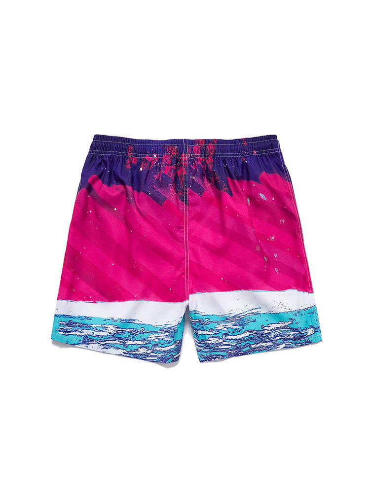 Men's Striped Print Drawstring Board Shorts