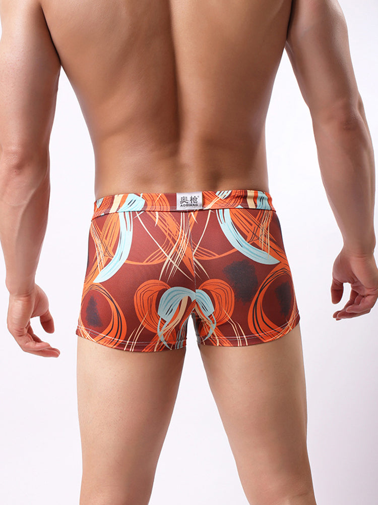 Men's Printed Skinny Swim Trunks With Drawstring