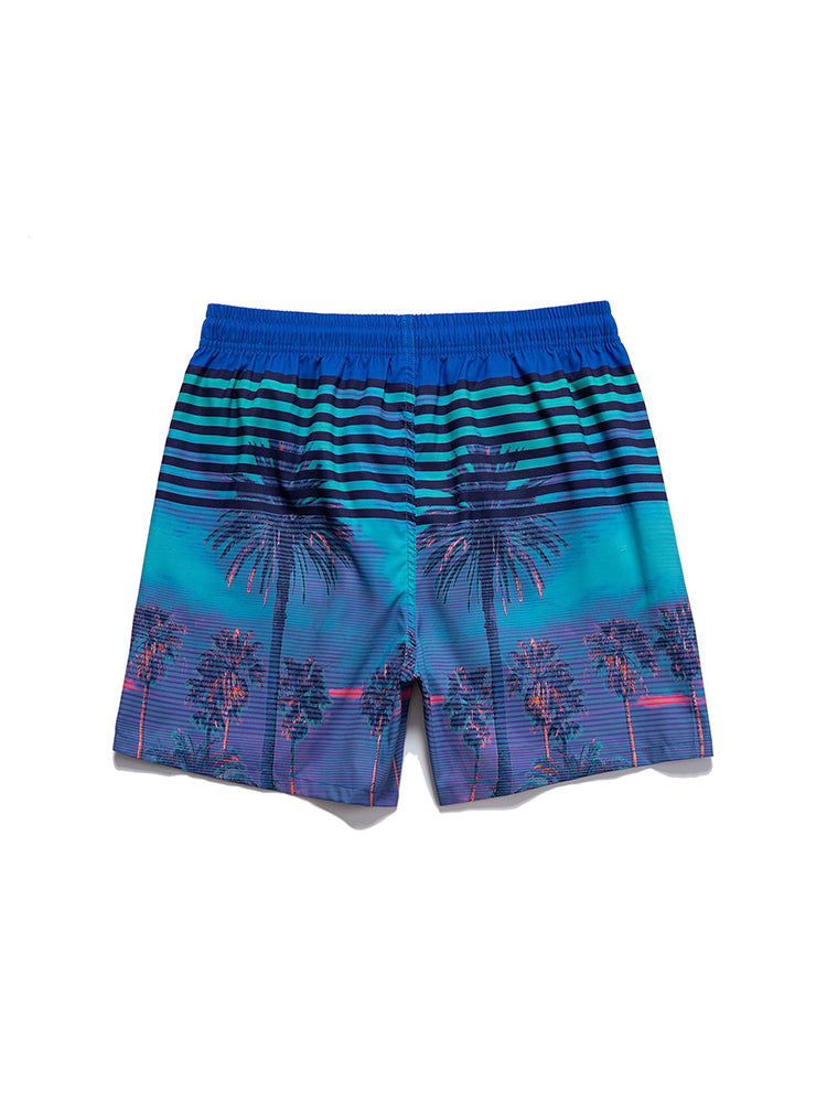 Men's Striped Print Drawstring Board Shorts