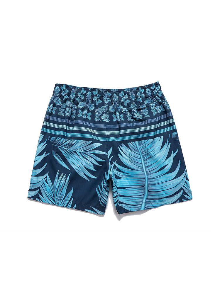 Men's Striped Print Drawstring Board Shorts