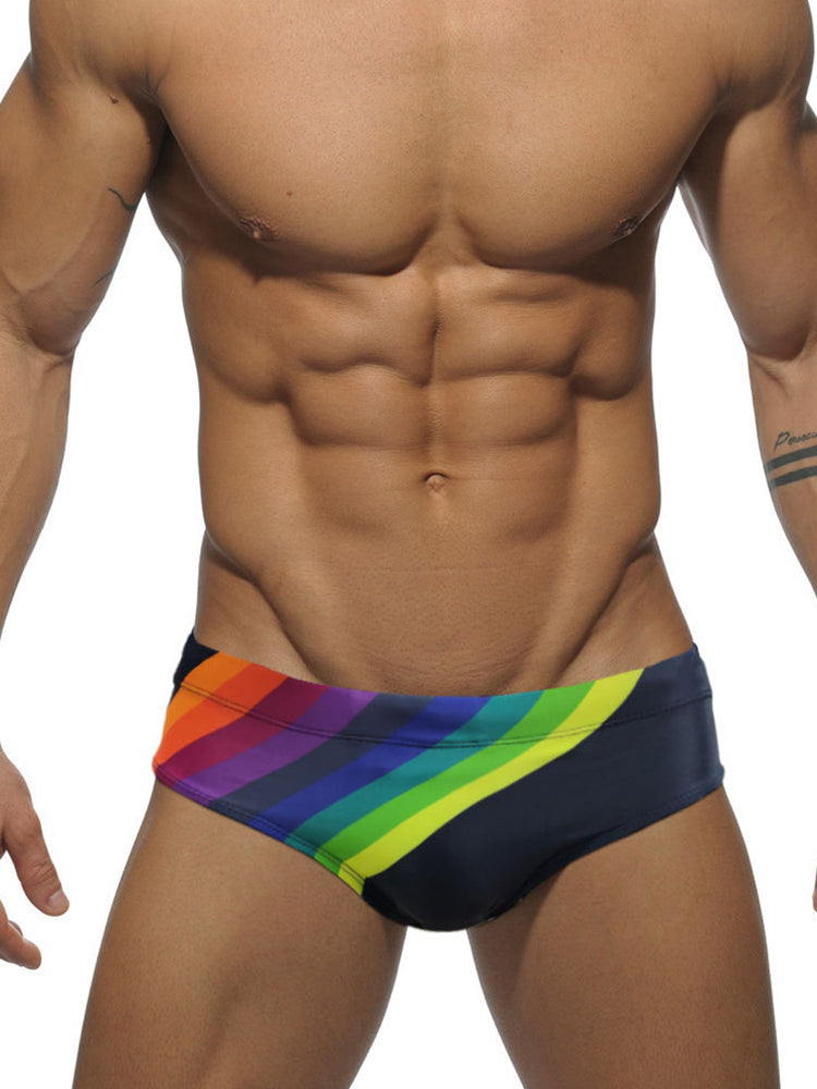 Men's Rainbow Stripes Swim Briefs with Removable Pad