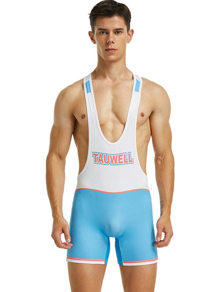 Men's Spliced Color Wrestling Singlet Bodysuit