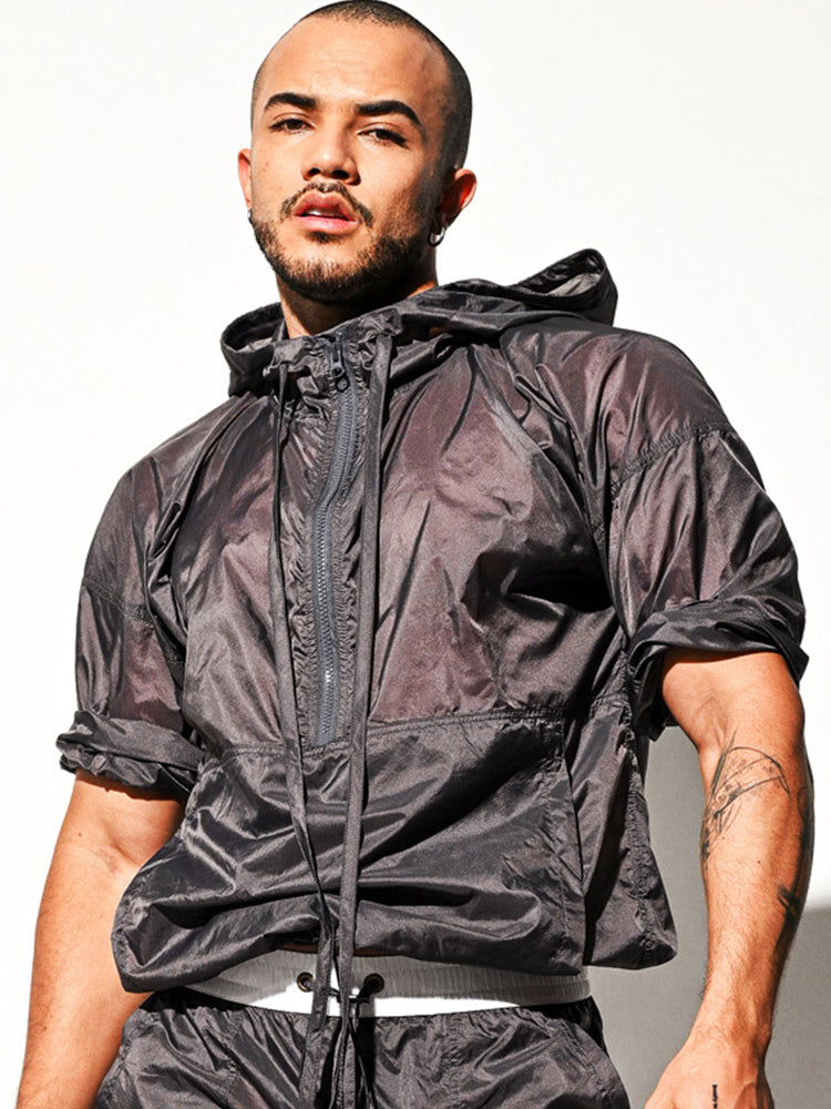Men's Half Sleeve Hooded Activewear Tops
