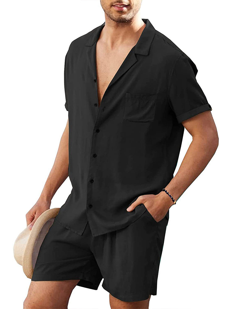 Men's Button Down Short Sleeve Shirt Top and Shorts Set