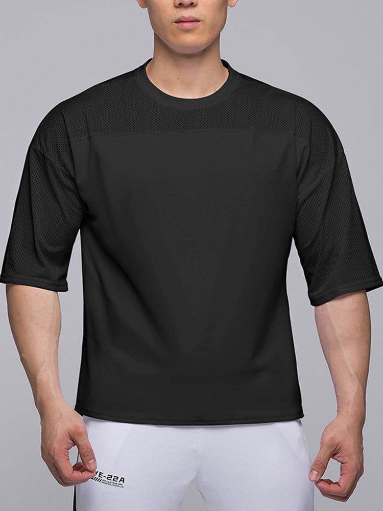 Men's Stretchy Breathable Mesh Short-Sleeve Shirt Sports Running Casual Top T-Shirt