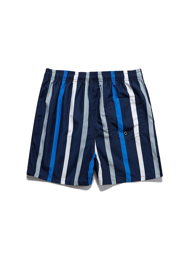 Men's Striped Print Drawstring Board Shorts