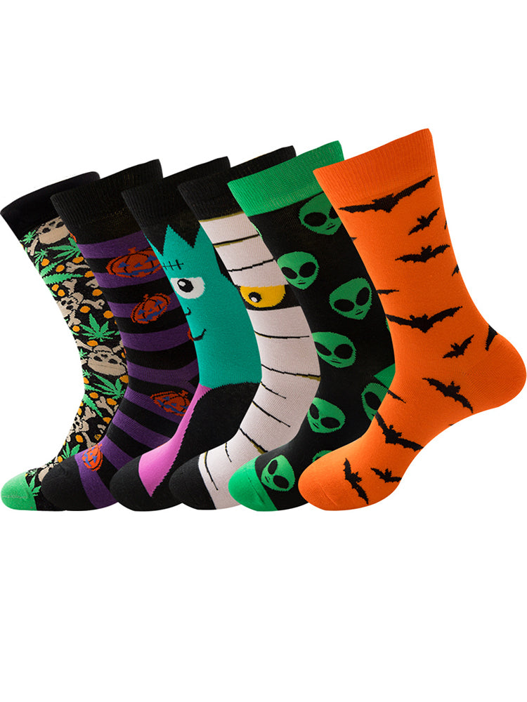5 Pairs Halloween Skeleton. Alien. Pumpkin Monster Crew Socks